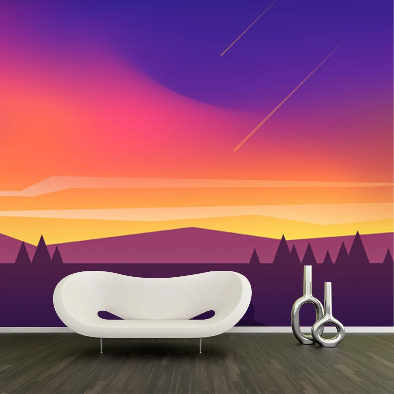 Ganzer Berg-Meteorschauer-Wandbild für Schlafzimmer, Nachtlandschaft, Wandkunst Gelb-Blau, waschbar Clearhalo
