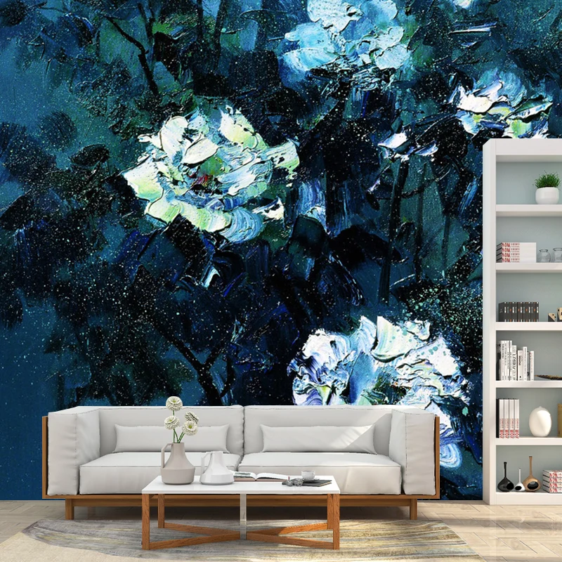 Ganzer nostalgischer Wandaufkleber blau-weißem Blumenmuster, Wanddekoration nach Maß Clearhalo