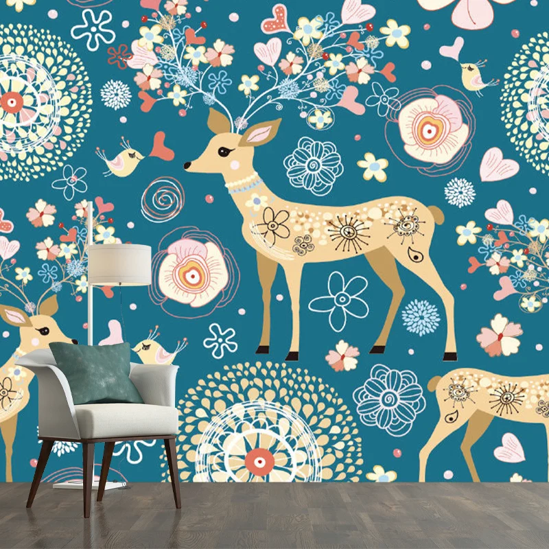 Gelb-blaue Sika-Hirsch-Wandbilder, Tierkunst für Kinder, feuchtigkeitsbeständige Wanddekoration für das Kinderzimmer Clear...