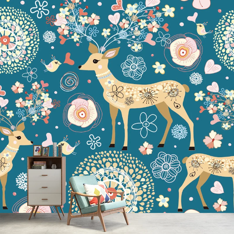 Gelb-blaue Sika-Hirsch-Wandbilder, Tierkunst für Kinder, feuchtigkeitsbeständige Wanddekoration für das Kinderzimmer Clear...