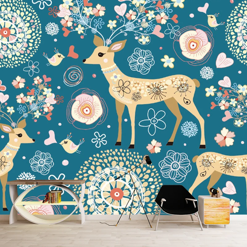 Gelb-blaue Sika-Hirsch-Wandbilder, Tierkunst für Kinder, feuchtigkeitsbeständige Wanddekoration für das Kinderzimmer Clear...