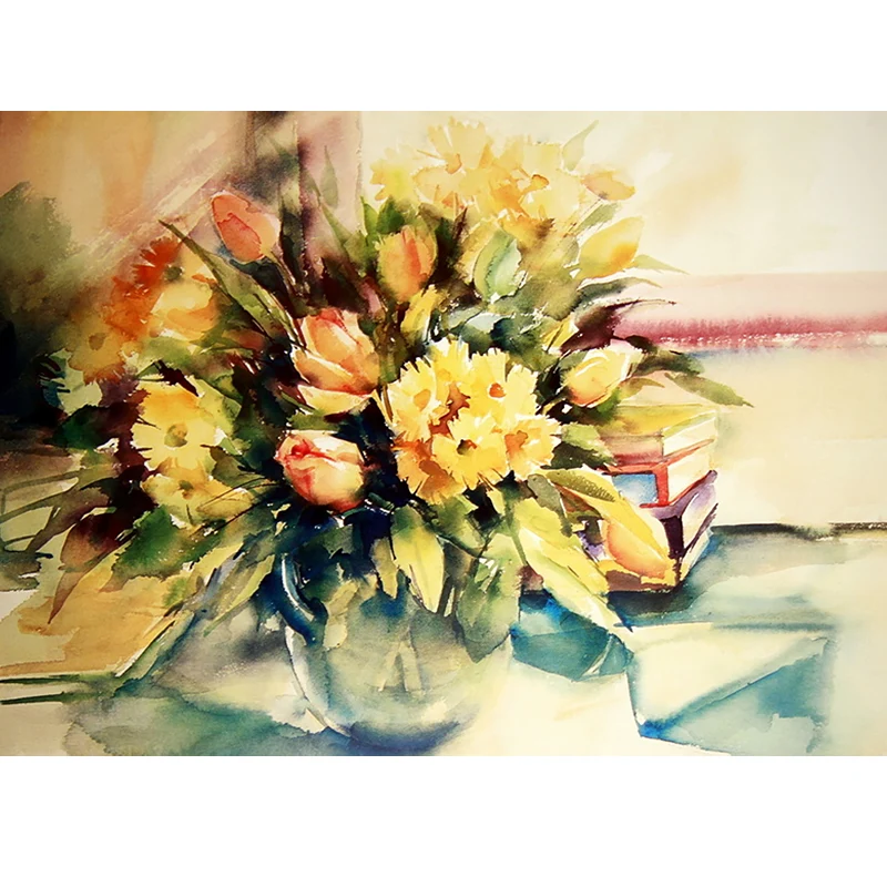 Gelbe Aquarell-Blumen-Tapete, schmutzabweisende Wandkunst für Wohnzimmer-Dekoration Clearhalo