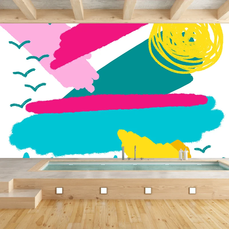 Gelbe Kinder-Kunstwandaufkleber, große Wetter-Doodle-Wandverkleidung für Kinderzimmer Clearhalo