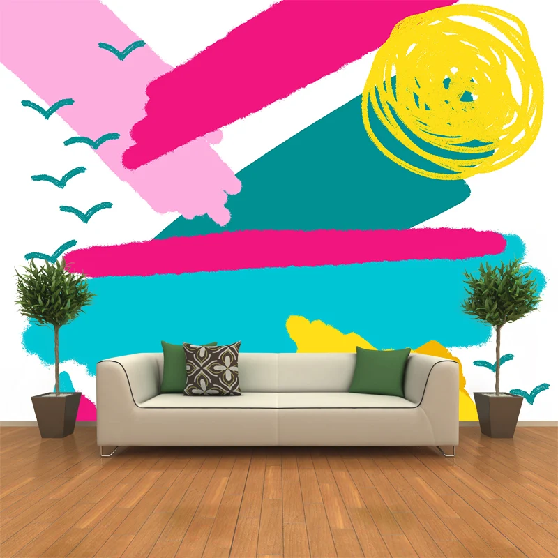 Gelbe Kinder-Kunstwandaufkleber, große Wetter-Doodle-Wandverkleidung für Kinderzimmer Clearhalo