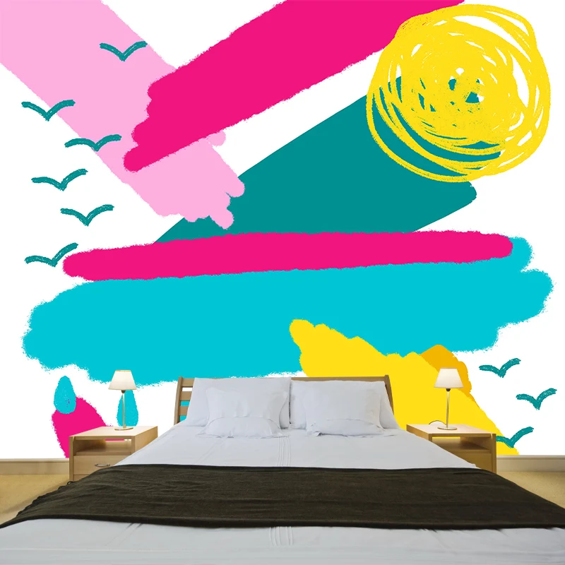 Gelbe Kinder-Kunstwandaufkleber, große Wetter-Doodle-Wandverkleidung für Kinderzimmer Clearhalo