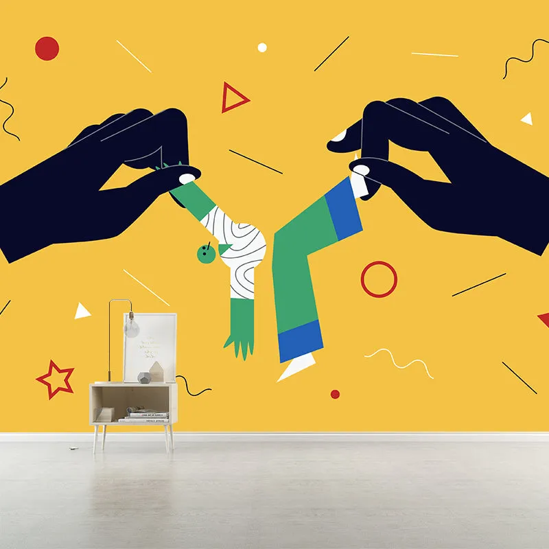 Gelbe, moderne Tapete, große handmanipulierte Marionetten-Wandkunst für das Wohnzimmer Clearhalo