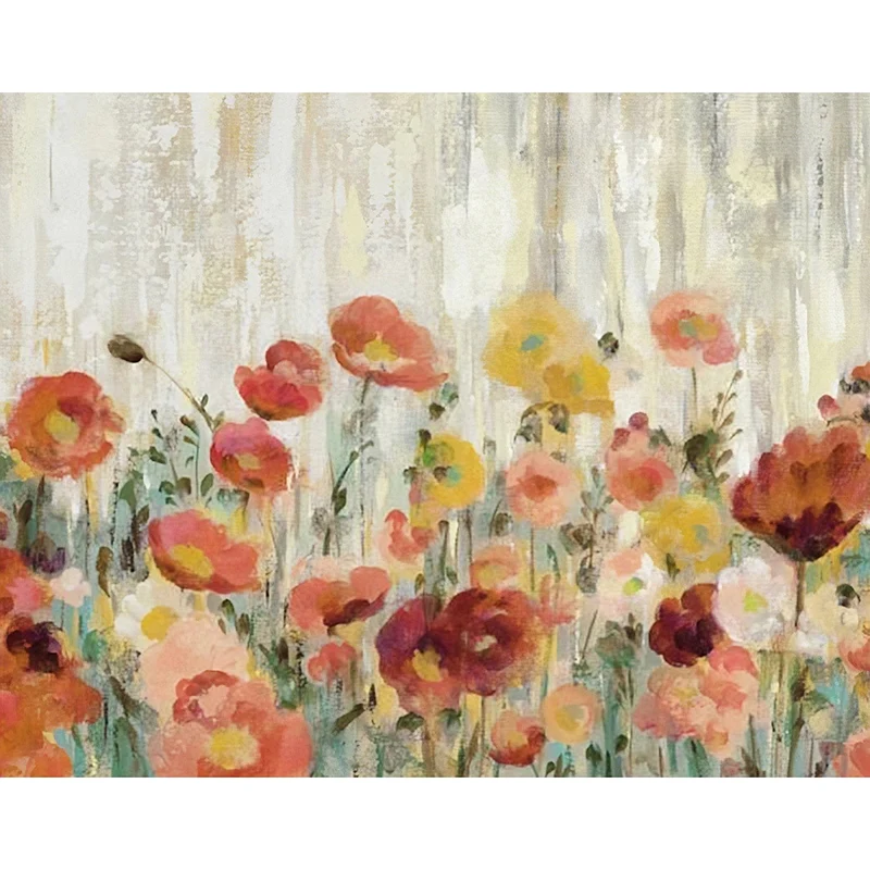 Gelbe und rote tropische Wandverkleidung mit Wald- und Blumenmuster als Wandverkleidung für die Inneneinrichtung Clearhalo