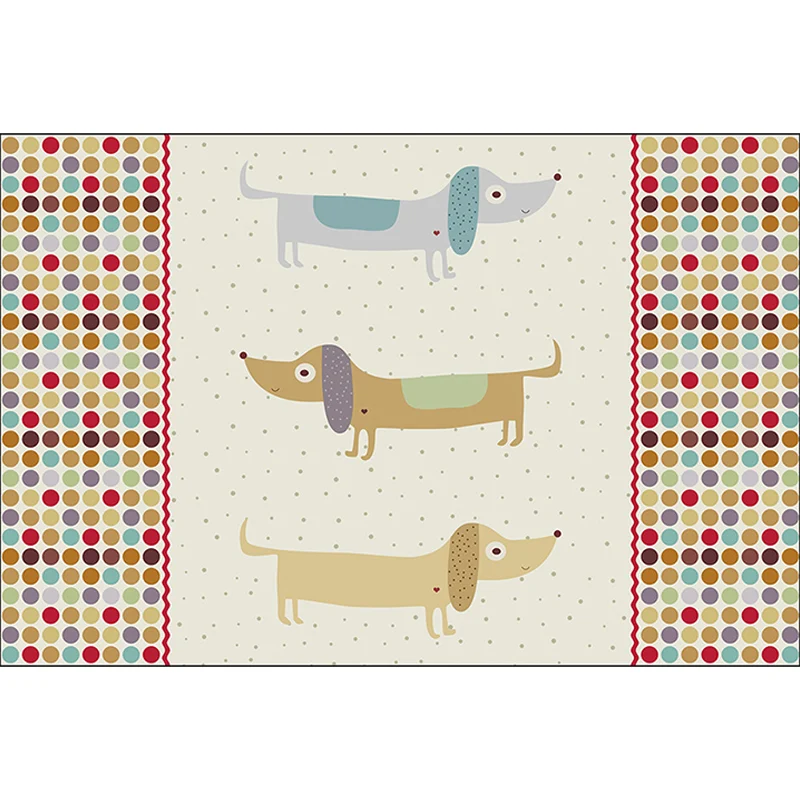 Gelber Kinderzimmer-Teppich, Kinder-Tier-Hund, Punkte-Muster, rutschfester, maschinenwaschbarer Polyester-Teppich Clearhalo
