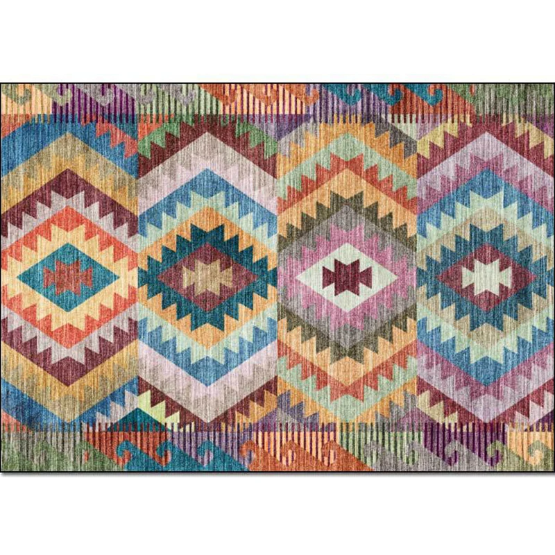Gelber mehrfarbiger Stammesteppich aus Polyester mit geometrischem Muster, waschbarer, rutschfester Teppich für das Wohnzi...