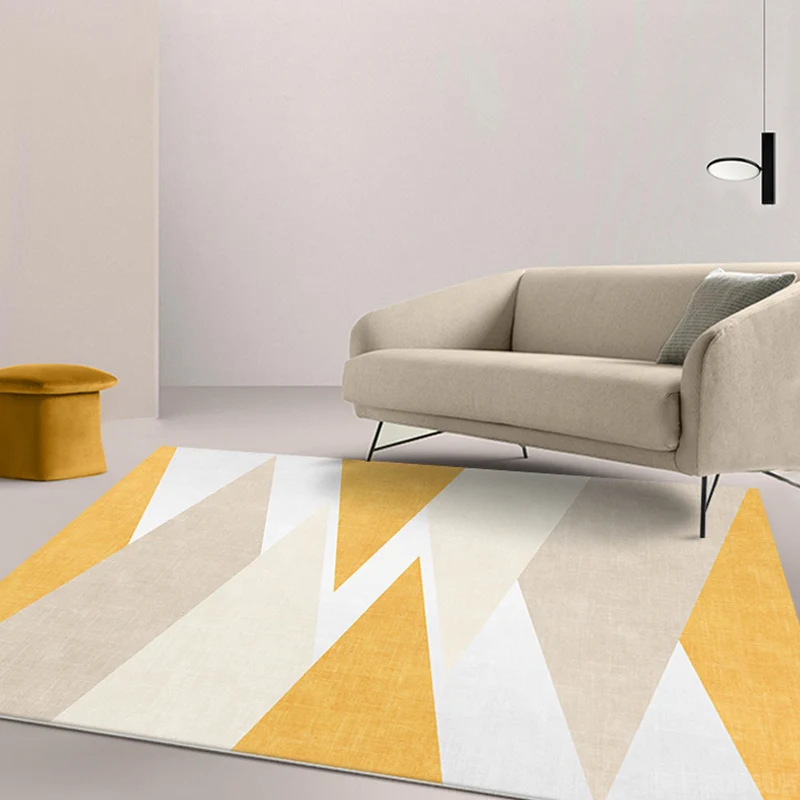 Gelber Teppich mit geometrischem Muster, moderner Polyester-Teppich, waschbar, rutschfest, haustierfreundlich, für Wohnzim...
