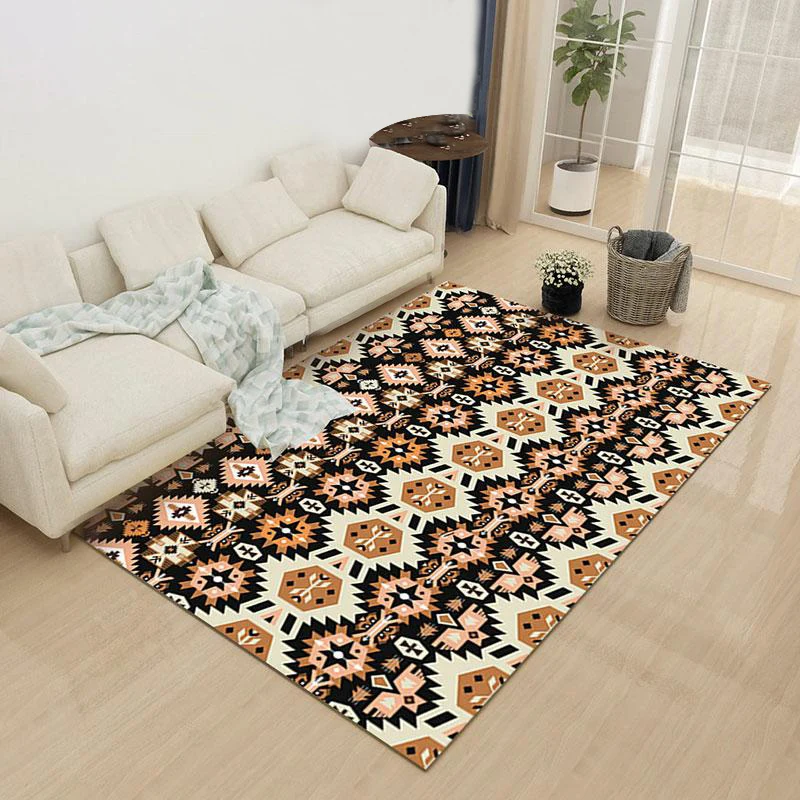 Gelber und schwarzer Teppich mit indischem Stammesmuster, Rautenmuster, geometrischer Polyester-Anti-Rutsch-Rückseite, sch...