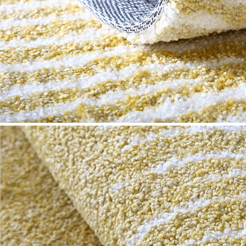 Gelber zeitgenössischer Teppich aus Polypropylen mit abstraktem Aufdruck, rutschfeste Rückseite, waschbarer Teppich für Sc...