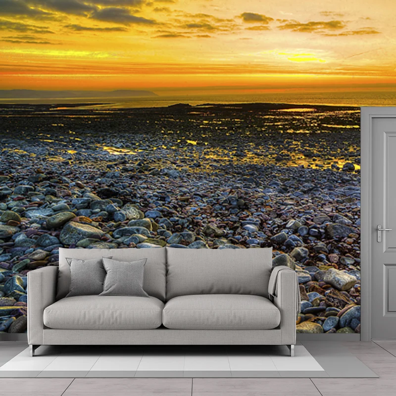 Gelbes Meer-Sonnenuntergang-Szenen-Wandbild, Kopfsteinpflaster, Tropen, schmutzabweisende Wandverkleidung für Treppen Clea...