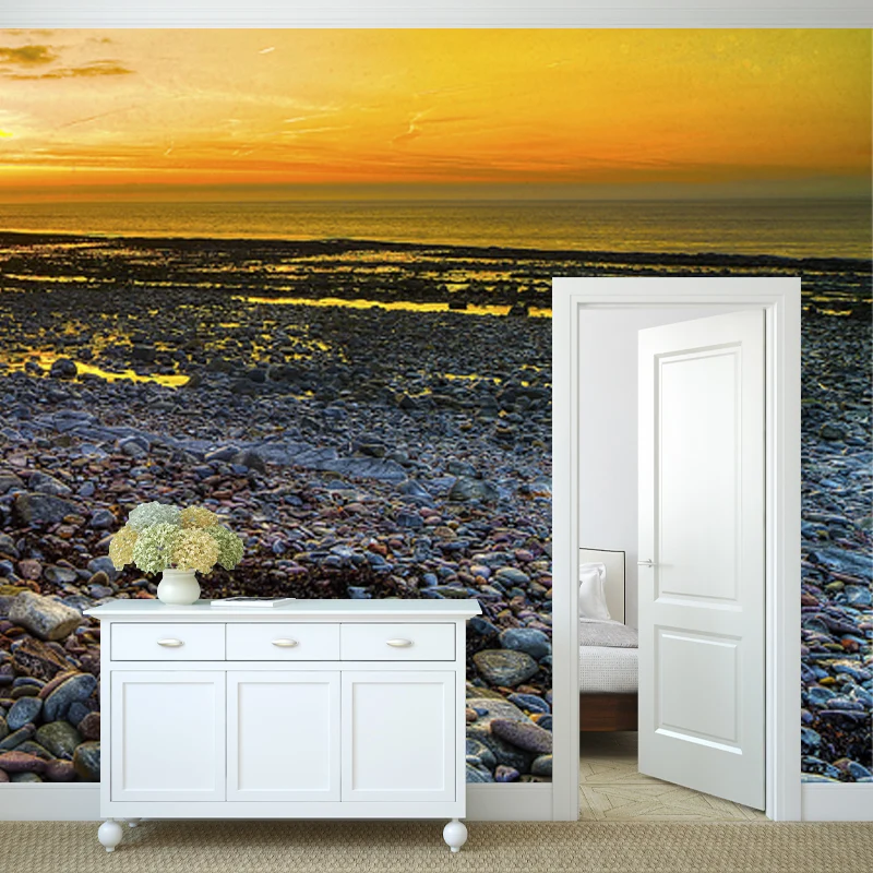 Gelbes Meer-Sonnenuntergang-Szenen-Wandbild, Kopfsteinpflaster, Tropen, schmutzabweisende Wandverkleidung für Treppen Clea...