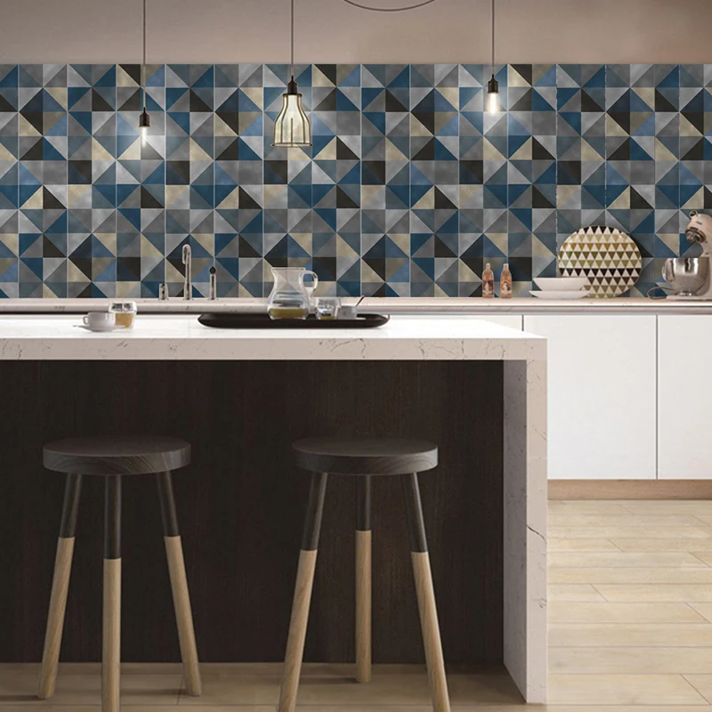 Geometrische Mosaikfliesen-Tapete im Boho-Chic-Stil, glatt abziehbare Wandverkleidung Blaubraun Clearhalo