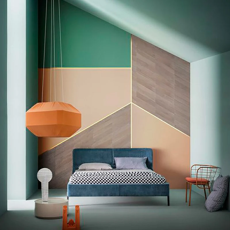 Geometrische Patchwork-Wandbilder aus der Mitte des Jahrhunderts, Wandkunst aus Vliesstoff Grün und Khaki Clearhalo