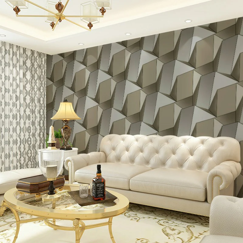 Geometrische Tapetenrolle mit 3D-Effekt, Mid-Century, nicht beklebte Wohnzimmer-Wanddekoration Clearhalo