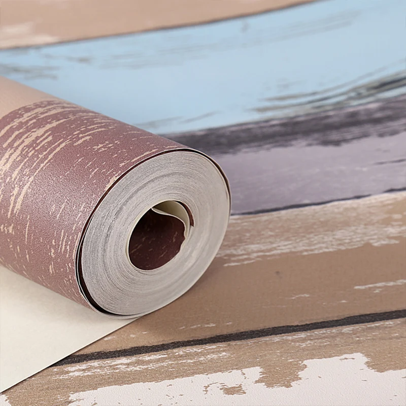 Gestreifte Tapetenrolle, rostfarbener, heller Wandbelag aus recyceltem Holz mehreren Farben, 57,1 m² Clearhalo