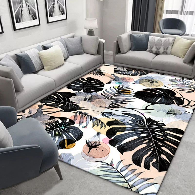 Glam Nordic-Teppich, mehrfarbiger Pflanzenteppich, schmutzabweisend, waschbar, rutschfeste Rückseite, Teppich für Wohnzimm...