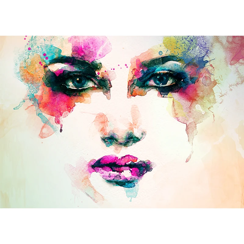 Glamouröses Aquarell-Frau-Portrait-Wandbild, weiche Farbe, wasserfeste Wanddekoration für Schlafzimmer Clearhalo