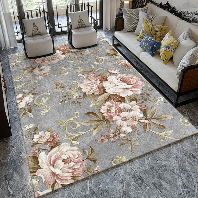 Glamour-Teppich mit Zeichnungsdruck, mehrfarbiger Chinoiserie-Teppich, Synthetik, haustierfreundlich, rutschfeste Rückseit...