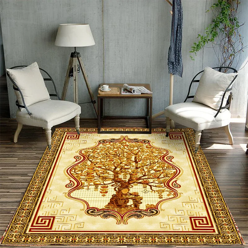 Glamour-Teppich mit Zeichnungsdruck, mehrfarbiger Chinoiserie-Teppich, Synthetik, haustierfreundlich, rutschfeste Rückseit...