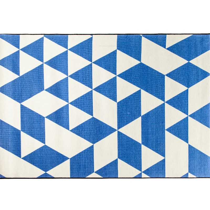 Gold- und blauer Schlafzimmerteppich, moderner Teppich mit geometrischem Muster, waschbarer Polyester-Teppich mit rutschfe...