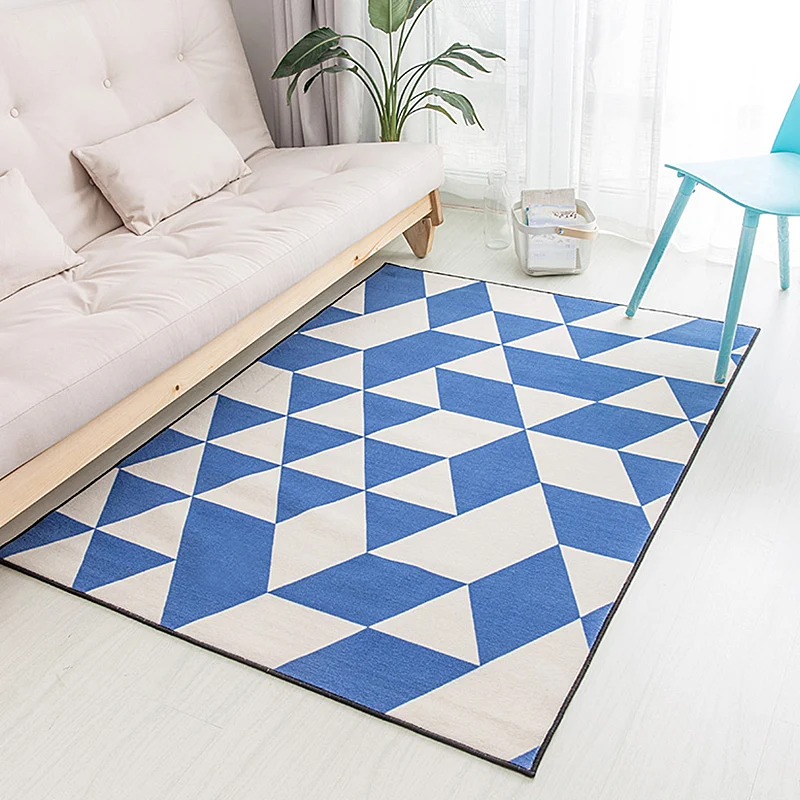 Gold- und blauer Schlafzimmerteppich, moderner Teppich mit geometrischem Muster, waschbarer Polyester-Teppich mit rutschfe...