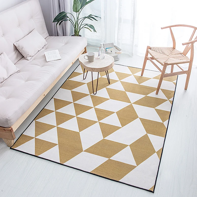 Gold- und blauer Schlafzimmerteppich, moderner Teppich mit geometrischem Muster, waschbarer Polyester-Teppich mit rutschfe...