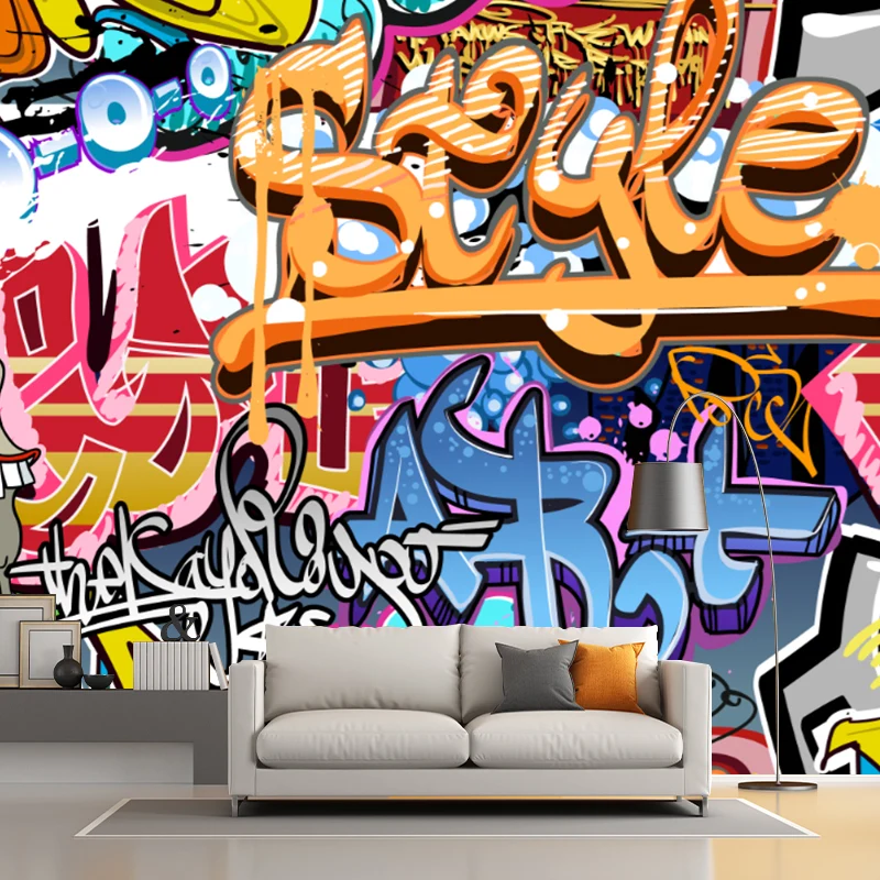 Graffiti-Wandtapete, moderne, schmutzabweisende Schlafzimmer-Wanddekoration, maßgeschneidert Clearhalo