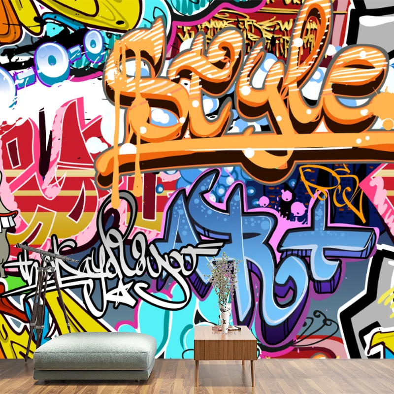 Graffiti-Wandtapete, moderne, schmutzabweisende Schlafzimmer-Wanddekoration, maßgeschneidert Clearhalo