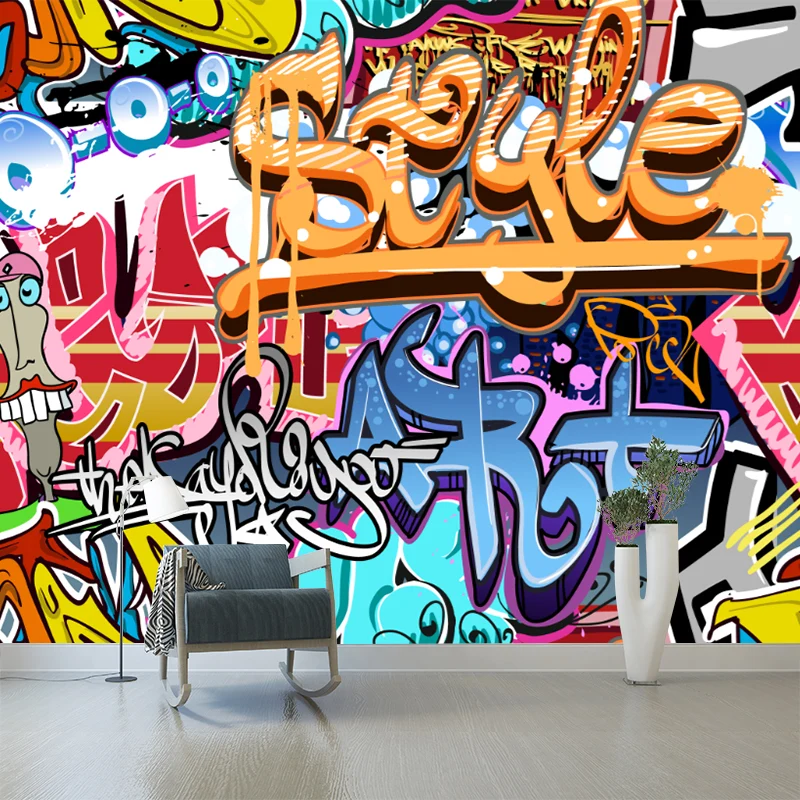 Graffiti-Wandtapete, moderne, schmutzabweisende Schlafzimmer-Wanddekoration, maßgeschneidert Clearhalo