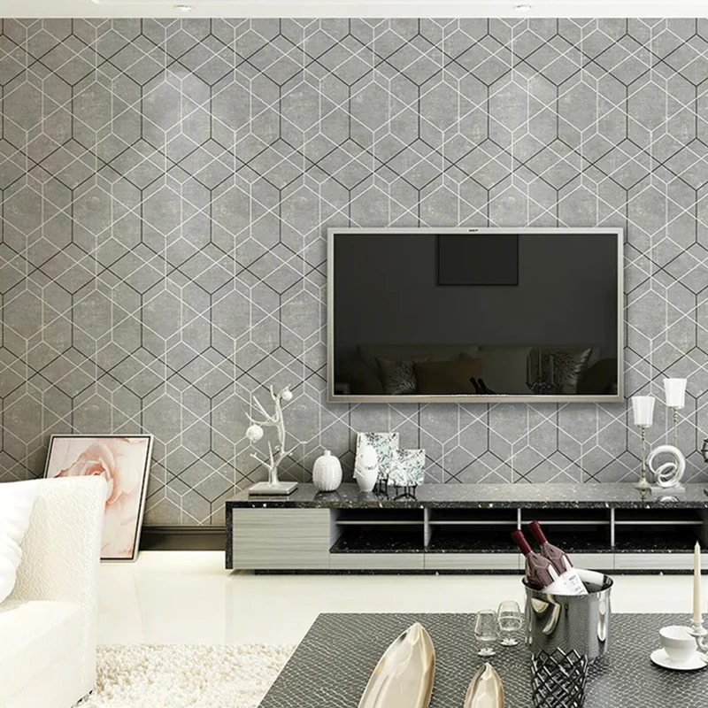 Graue, minimalistische Wanddekoration, 20,5 Zoll x 31 Fuß große Farbblock-Tapete für das Wohnzimmer Clearhalo