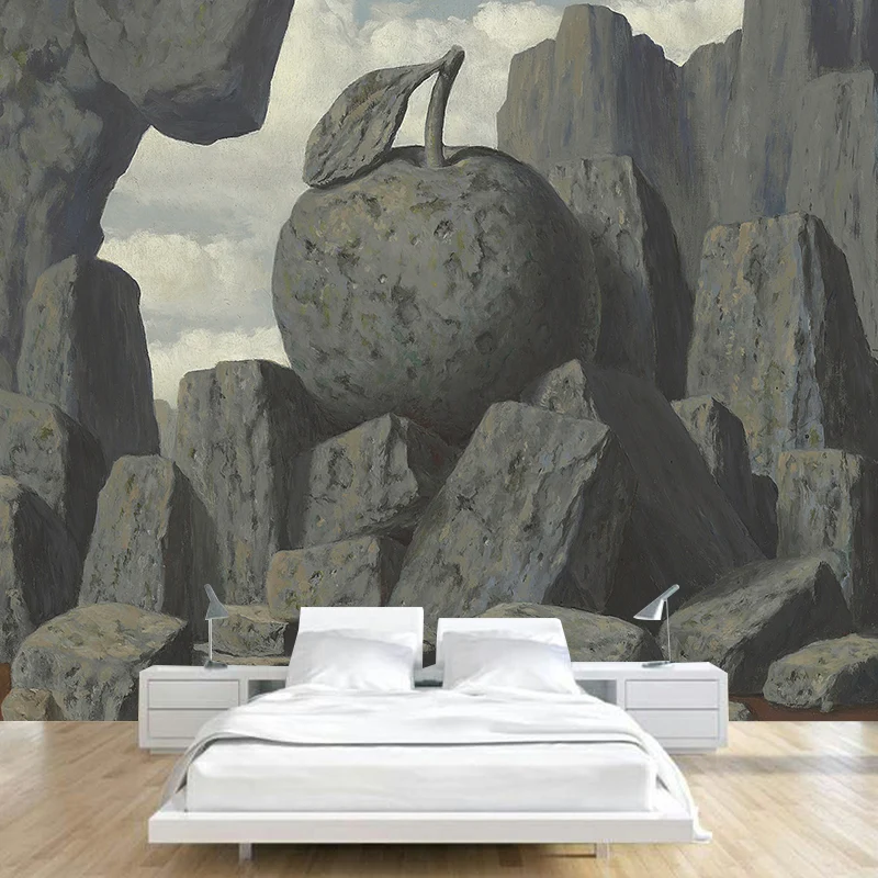 Graue Steinberg-Wandbilder, Magritte-Kunstwerk, Surrealismus, wasserdichte Wandverkleidung für Schlafzimmer Clearhalo