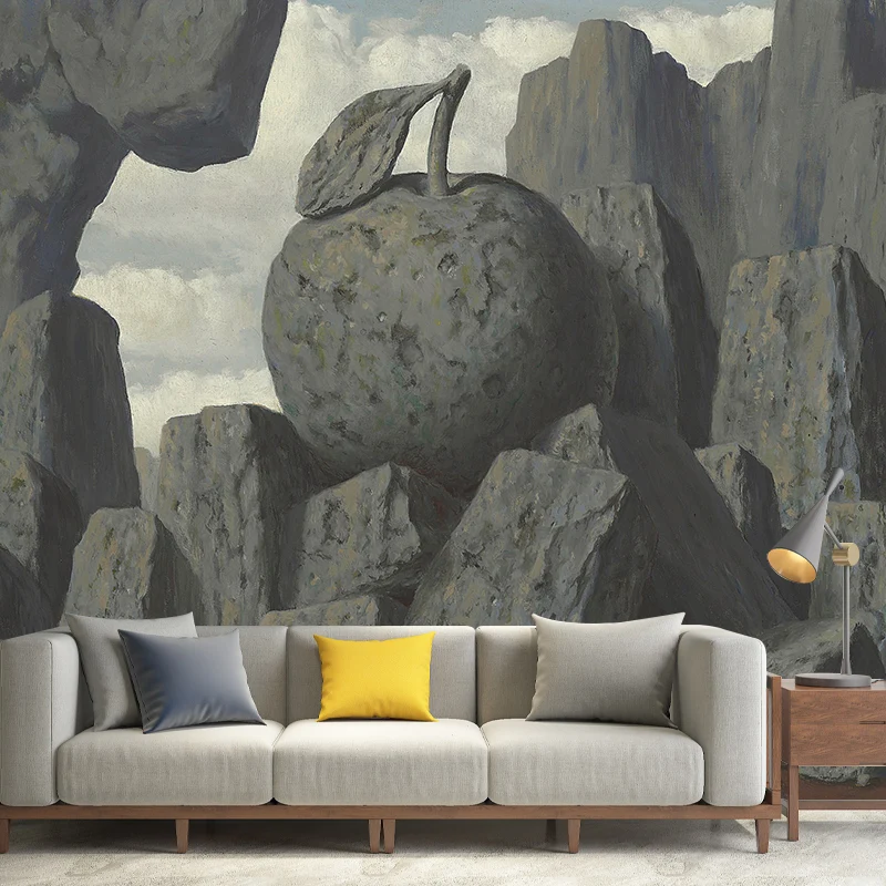 Graue Steinberg-Wandbilder, Magritte-Kunstwerk, Surrealismus, wasserdichte Wandverkleidung für Schlafzimmer Clearhalo