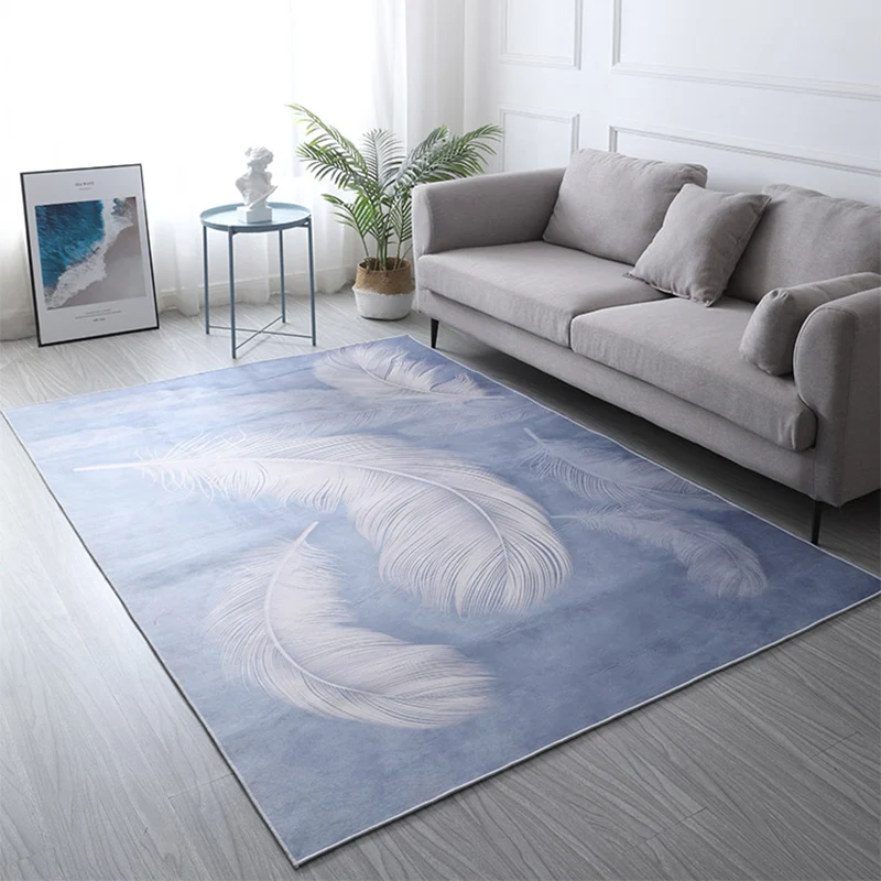 Grauer Federteppich aus Polyester mit rutschfester Rückseite, pflegeleichter Innenteppich für das Wohnzimmer Clearhalo