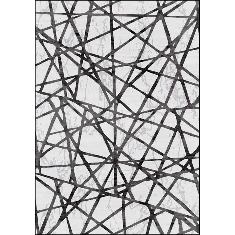 Grauer Schlafzimmerteppich mit geometrischem Linienmuster, rutschfester, waschbarer Teppich aus Polyester Clearhalo