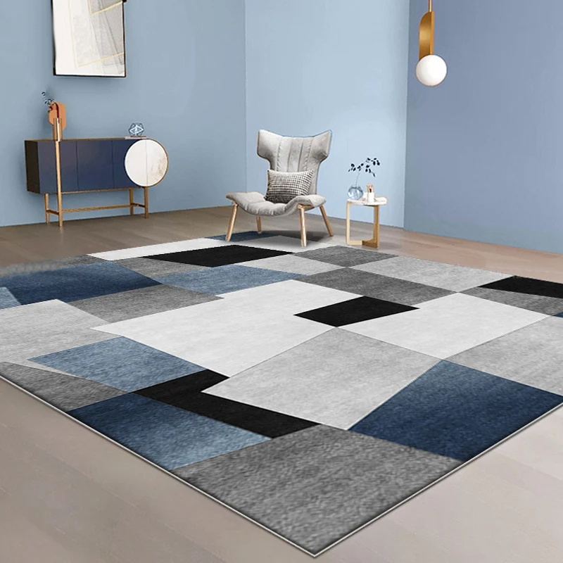 Grauer und blauer Neuheitsteppich aus Polyester mit Karomuster, haustierfreundlich, waschbar, rutschfester Teppich für das...