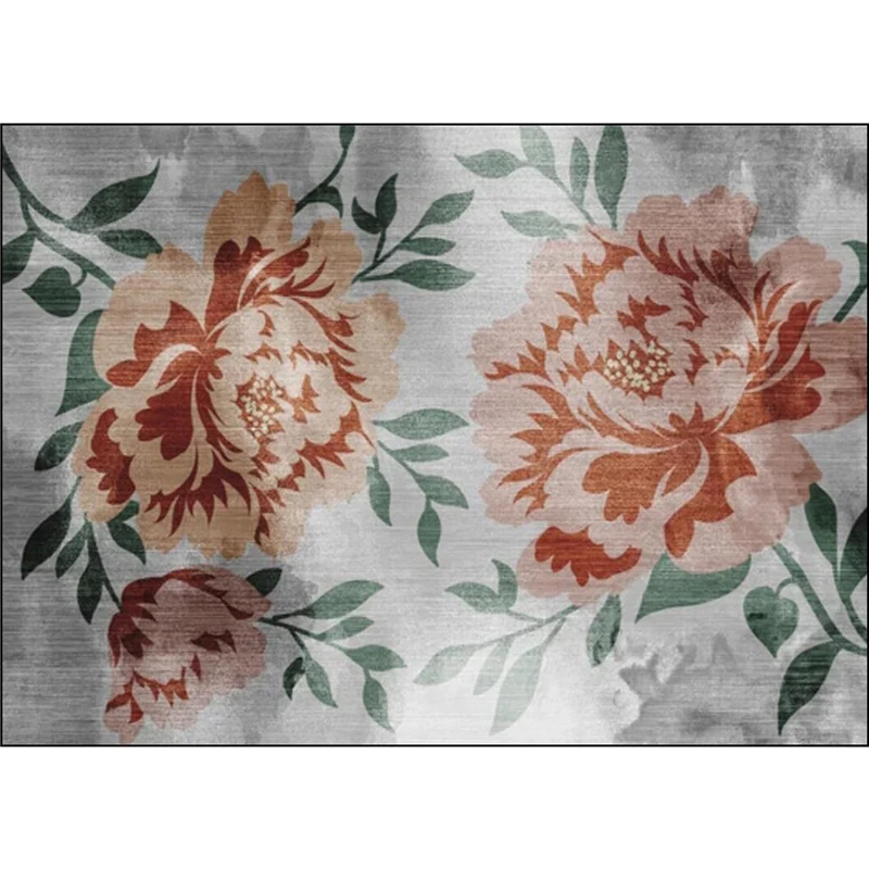 Grauer und roter Orientteppich aus Polyester mit Blumen- und Blattmuster, waschbarer Teppich mit rutschfester Rückseite fü...