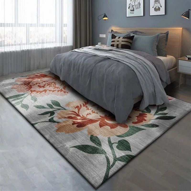 Grauer und roter Orientteppich aus Polyester mit Blumen- und Blattmuster, waschbarer Teppich mit rutschfester Rückseite fü...
