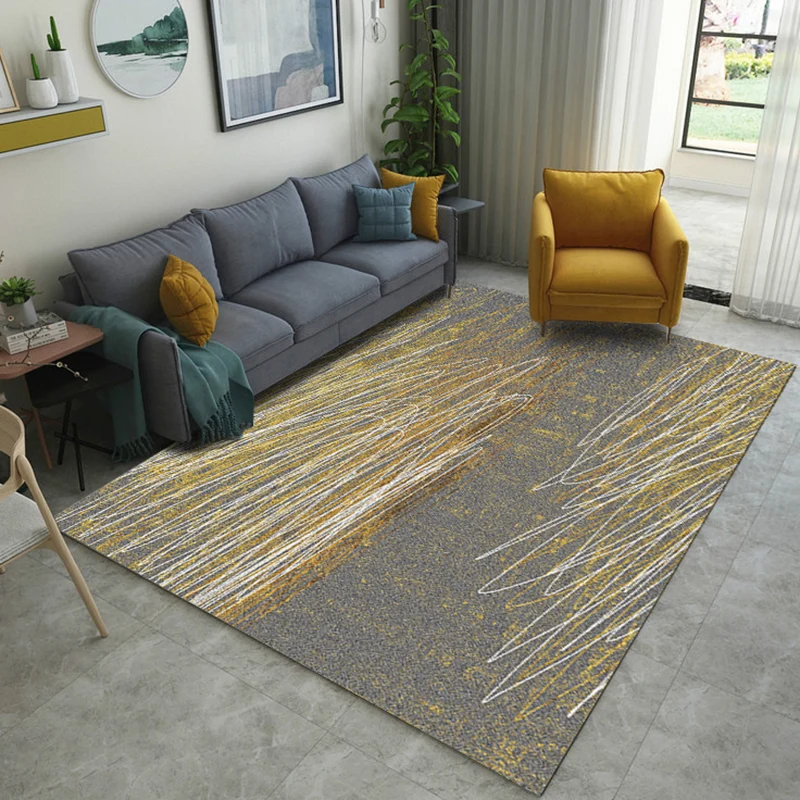 Grauer zeitgenössischer Teppich aus Polyester, abstrakter Teppich, waschbarer Teppich für Wohnzimmer Clearhalo