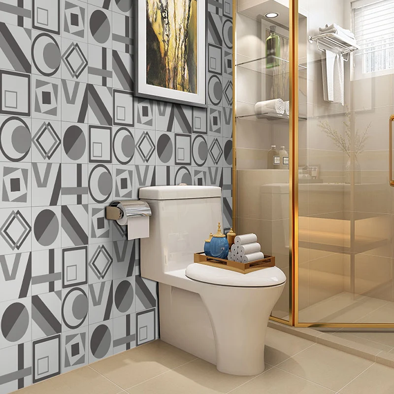 Graues geometrisches Tapetenpaneel-Set zum Abziehen und Aufkleben, moderne Badezimmer-Wandkunst Clearhalo