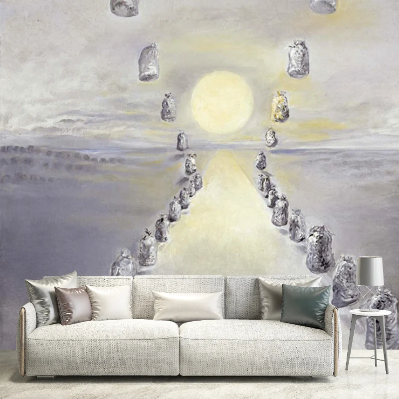 Gray Path Enigmas Wandgemälde, wasserdicht, surrealistische Wohnzimmer-Wanddekoration Clearhalo