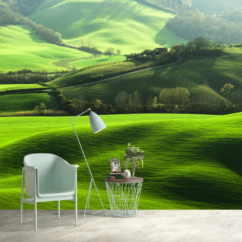 Green Hill View Murals Wallpaper Scenery Modernistische, schmutzabweisende Wanddekoration für das Wohnzimmer Clearhalo