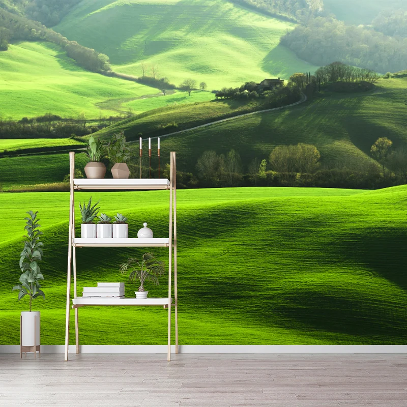 Green Hill View Murals Wallpaper Scenery Modernistische, schmutzabweisende Wanddekoration für das Wohnzimmer Clearhalo