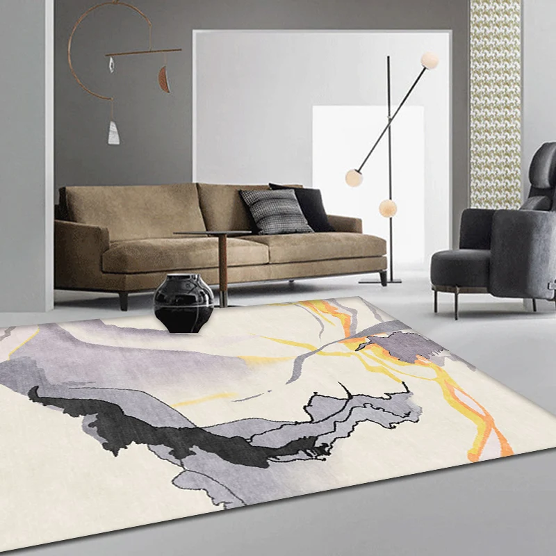 Grey Abstract Rug Polyester Modern Rug Washable Anti-Slip Pet Friendly Area Rug Living Room Clearhalo