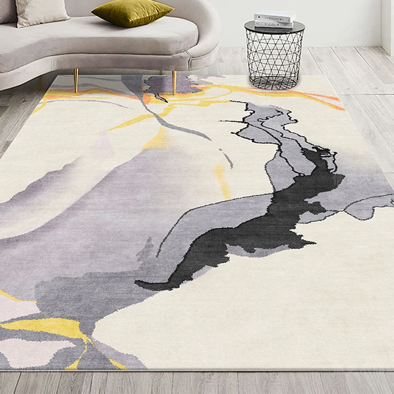 Grey Abstract Rug Polyester Modern Rug Washable Anti-Slip Pet Friendly Area Rug Living Room Clearhalo