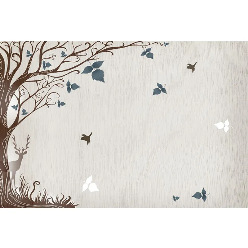 Grey-Blue Tree Wallpaper Murals Water Resistant Rustic Living Room Wall Art, Non-Woven Clearhalo