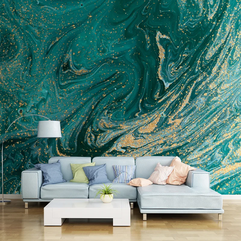 Grüne Wellen-Wandverkleidung, wasserabweisende Wandkunst für den Flur, individuell bedruckt Clearhalo