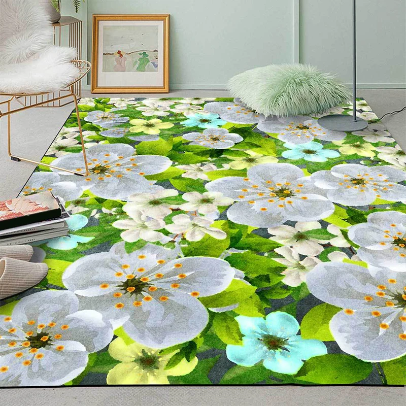 Grüner französischer Landhausteppich aus Polyester mit Blumen- und Blattmuster, waschbarer, rutschfester Teppich für das W...